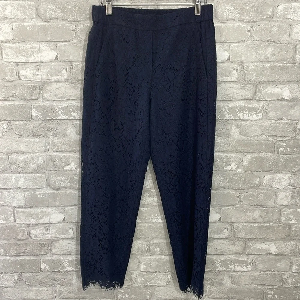 J.Crew Navy Lace Elastic Waist Pull On Easy Ankle Pant